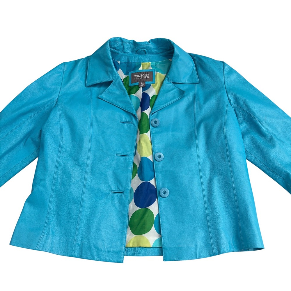 Wilsons Leather Turquoise Blue Genuine Leather Jacket Blazer Colorful Lining L